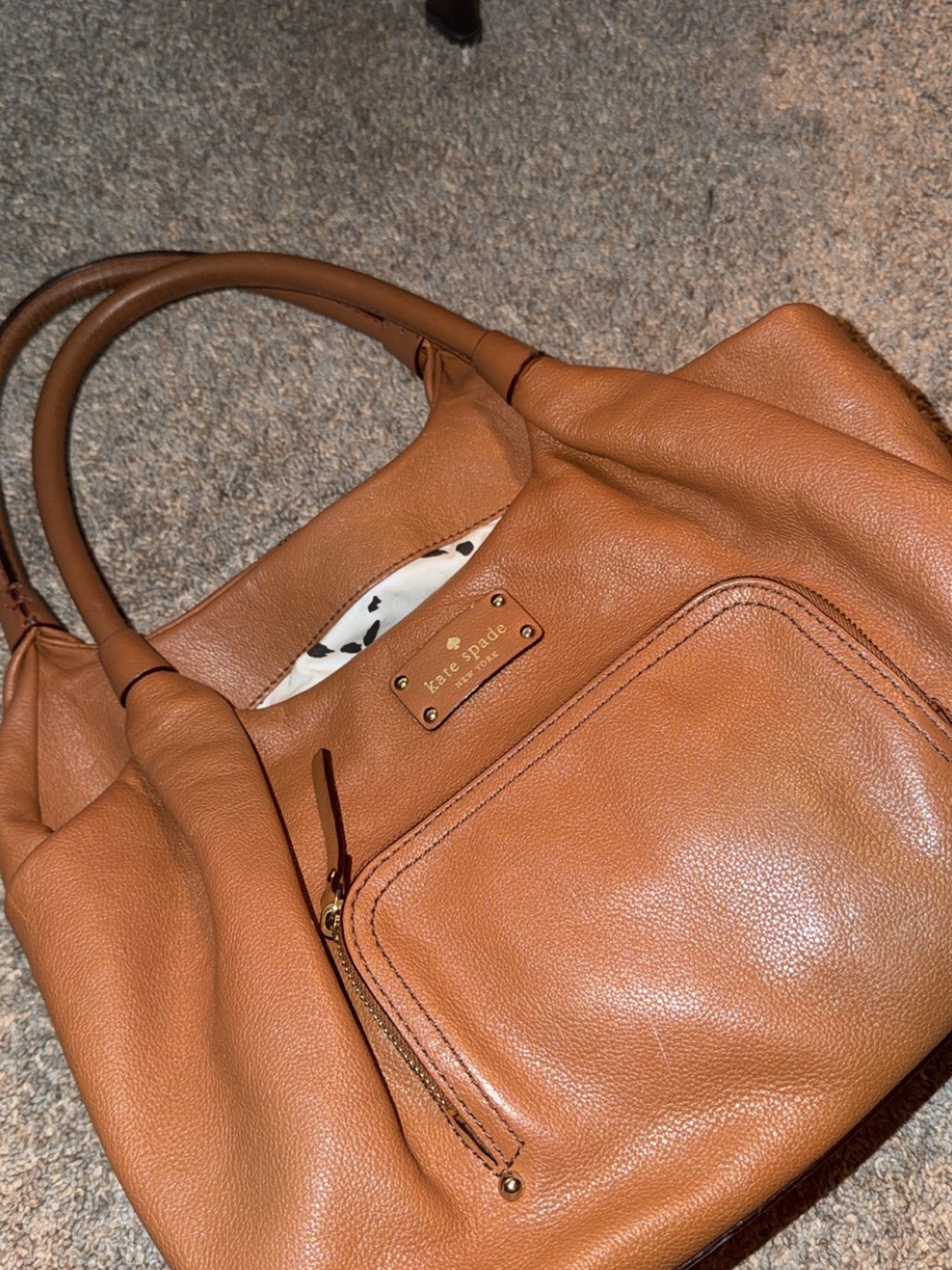 kate spade Tan Pebbled Leather Shoulder Bag with Front Pocket